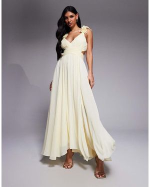 Forever New Chiffon Ruffle Shoulder Maxi Dress - Yellow