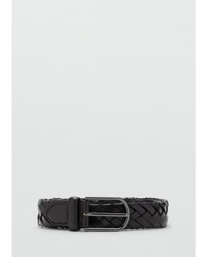 Mango Leather Braided Belt - White