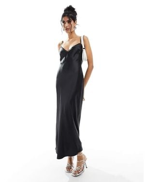 Miss Selfridge Satin Lace Trim Maxi Slip Dress - Blue