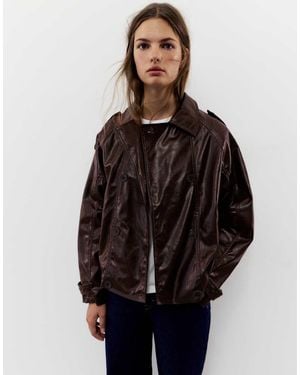 Pull&Bear Short Leather-effect Trench Coat - Black