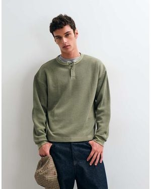 ASOS Super Heavyweight Boxy Oversized Long Sleeve T-shirt With Henley Neck - Green