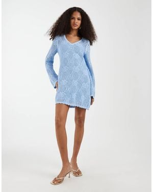 Gap V-Neck Pointelle Mini Dress - Blue