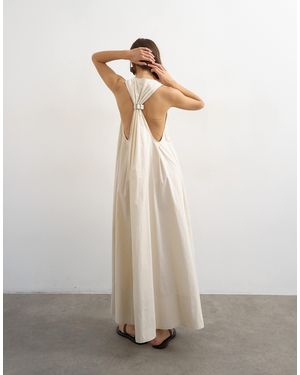 TOPSHOP Poplin Halter Deep Hem Maxi Trapeze Dress - White