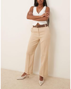 ASOS Tailored Slim Straight Pants With Pu Belt - Natural