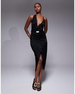 JLUXLABEL Anniversary Belted Wrap Midaxi Dress - Black