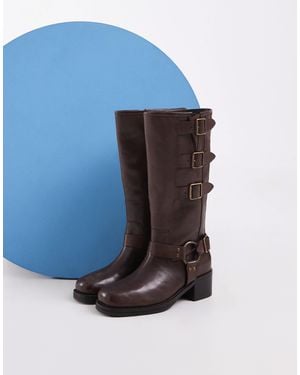 Bronx Ky-ley Pull On Knee Boots With Harness - Blue