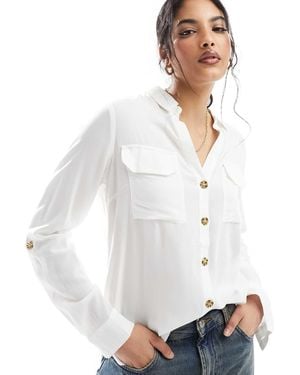 Vero Moda Button Down Shirt With Pocket Detail - White