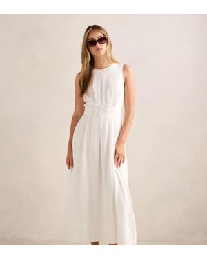 Forever New Linen Sleeveless V Tie Back Midi Dress - Natural