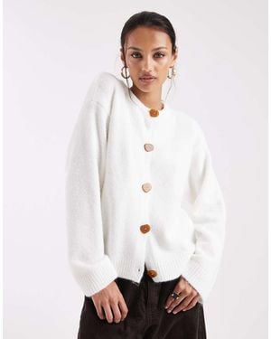 ASOS Wool Blend Knitted Cardigan With Button Interest - White