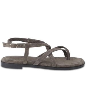 OFF THE HOOK Natalie Suede Leather Strappy Flat Sandals - Green