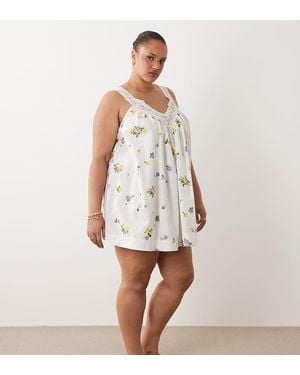 ASOS Asos Design Curve V-neck Smock Poplin Mini Sundress With Lace Overlay - White