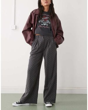 Reclaimed Vintage Wide Leg Tailored Pinstripe Trouser With Velvet Hearts - Black