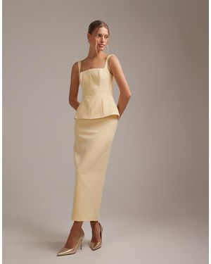 ASOS Vestido De Dama De Honor Amarillo Estructurado Con Escote Cuadrado De - Marrón