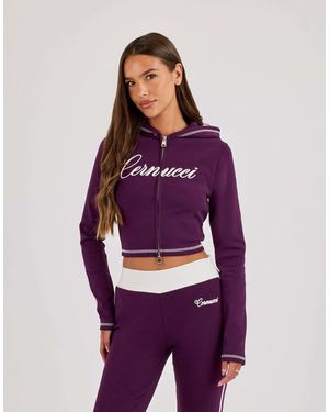 CERNUCCI Embroidered Fitted Zip Hoodie - Purple