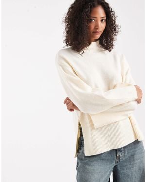 Brave Soul High Neck Sweater With Wide Sleeves - Natural