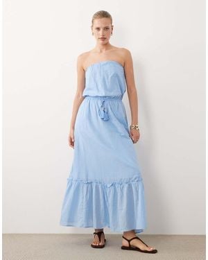 Abercrombie & Fitch Strapless Maxi Jurk Met Versiering En Stroken - Blauw