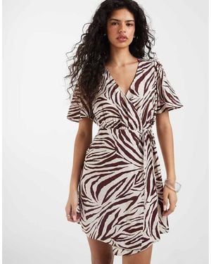 Vero Moda Flutter Sleeve Wrap Front Mini Dress - White
