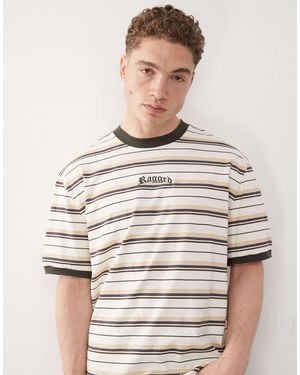 The Ragged Priest Stripe T-shirt With ragged Logo - Brown