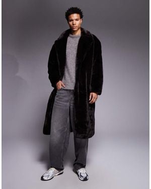ASOS Faux Fur Oversized Long Overcoat - Black