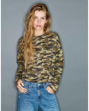 Pull&Bear Langärmliges t-shirt mit print - Grün