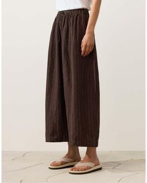Oysho Striped 100% Linen Balloon Trousers - Brown