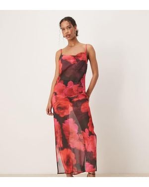 Aray Blur Floral Print Beach Maxi Dress - Red