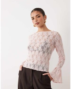 ASOS Sheer Lace Fluted Cuff Top - White