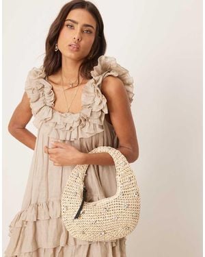 ASOS Straw Hand Crochet Scoop Shoulder Bag - Natural