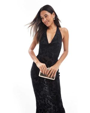 TFNC London Jersey Velvet Devore Maxi Dress - Black