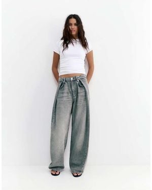 Pull&Bear Pleated Balloon Fit baggy Jeans - Grey