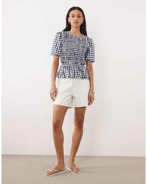 Threadbare Textured Shirred Top With Puff Sleeves - Blue