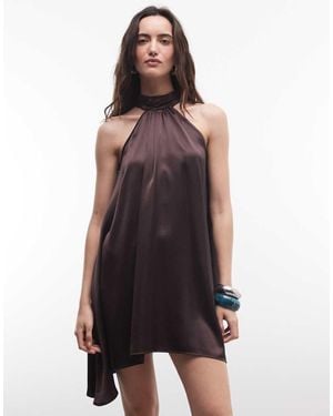 Reclaimed Vintage Satin Halter Mini Dress - Purple