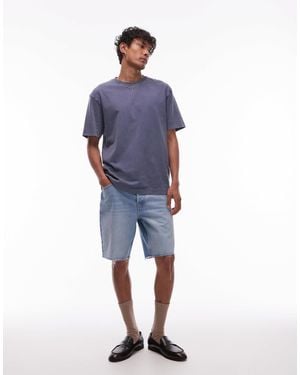 TOPMAN Denim Straight Leg Short With Raw Hem - Blue