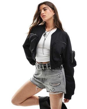ONLY Cropped Bomber Jacket With Pocket Detail - Black