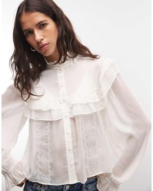 Monki Exclusive Oversized Ruffle Long Sleeve Blouse - Natural