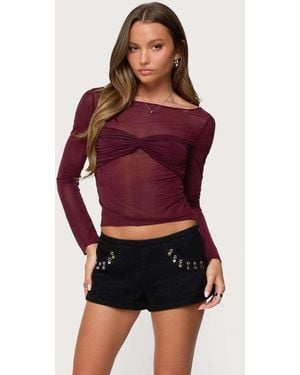 Edikted Oona Sheer Gathered Long Sleeve Top