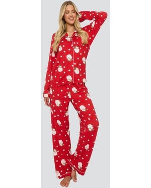 Loungeable Conjunto De Pijama Con Camisa De Botones Y Pantalón Largo En - Rojo