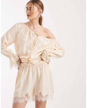 ASOS Satin Lace Trim Shorts - Natural
