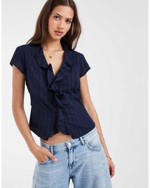 Hollister Ruffle Front Short Sleeve Shirt - Blue