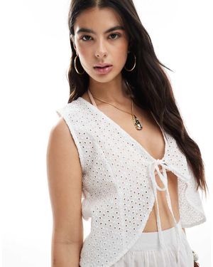 esmé studios Esmee Exclusive Tie Front Crop Waistcoat Co-ord - White
