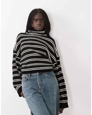 ASOS Funnel Neck Batwing Stripe Chenille Jumper - Black