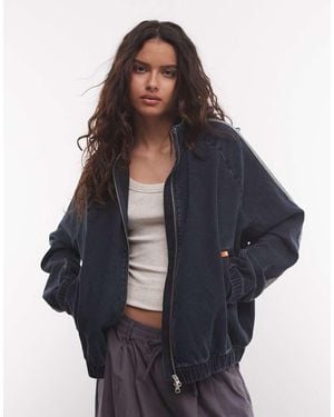 Collusion Boxy Track Denim Jacket With Sporty Trim - Blue