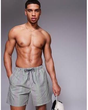 ASOS – mittellange badeshorts mit em streifen - Grau