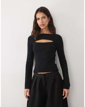 Pretty Lavish Gebreide Top Met Uitsnijdingen En Lange Mouwen - Zwart