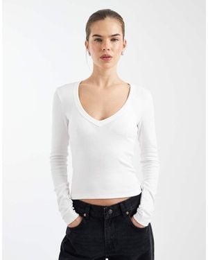 ONLY V Neck Long Sleeve Boxy Top - White