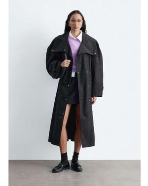 & Other Stories Cotton Blend Trench Coat With Structured Shoulder And Funnel Neck - Blue