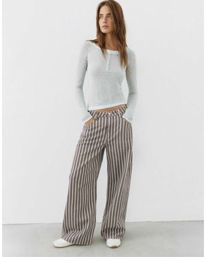Pull&Bear Jean baggy rayé taille basse - Gris