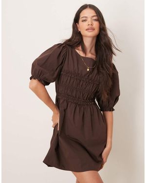 ASOS Vestito Corto Cioccolato Scuro Con Bustino Arricciato - Marrone