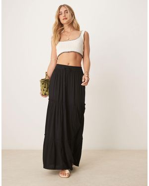 Vila Tiered Boho Maxi Skirt - Natural