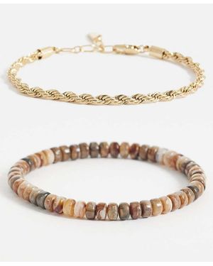 ASOS 2-pack Round Bead And Rope Chain Bracelets - White